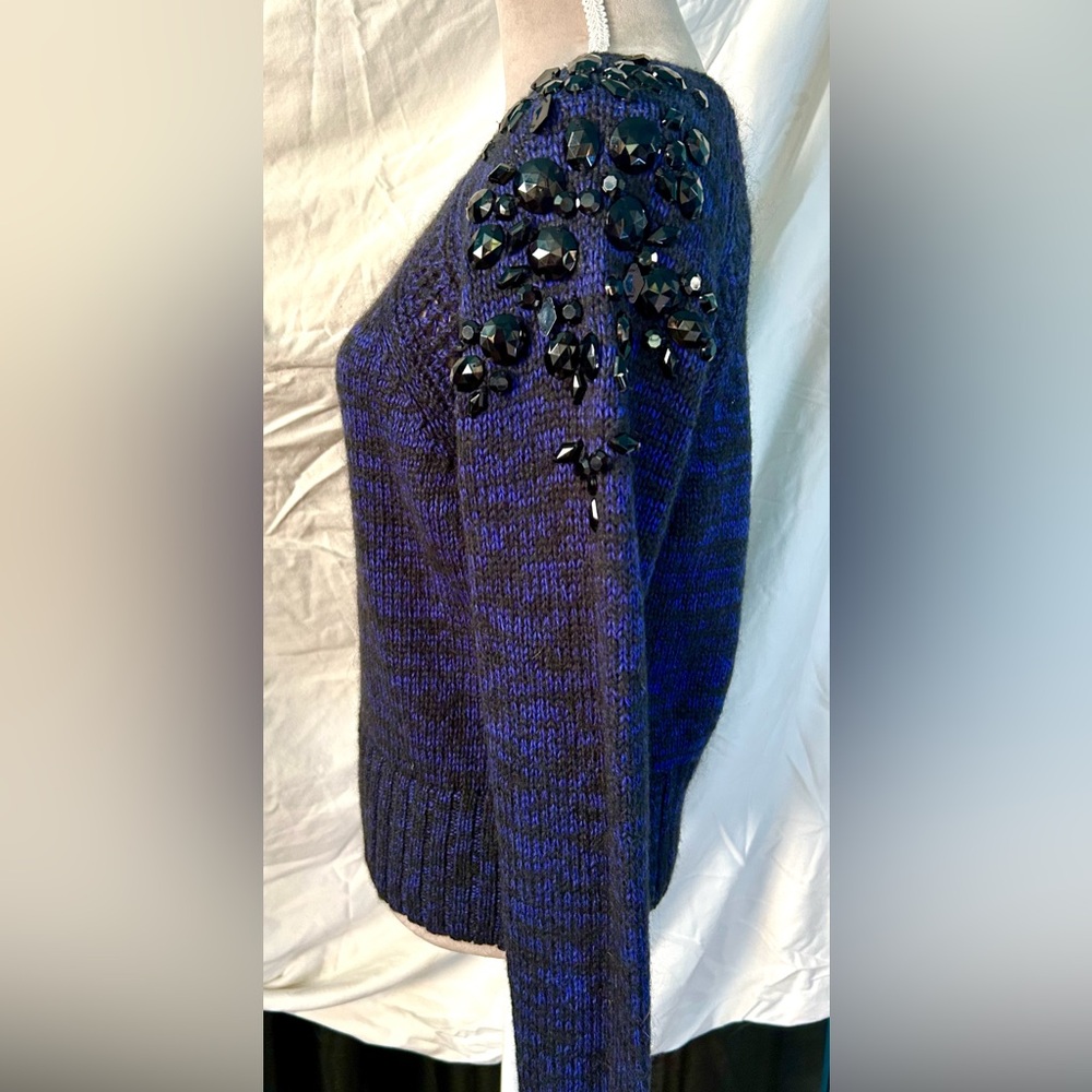 Victoria’s Secret Blue, Black Beaded Boatneck Sweater, Size S - Picture 5 of 10